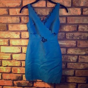 Scalloped blue bodycon minidress with cutouts